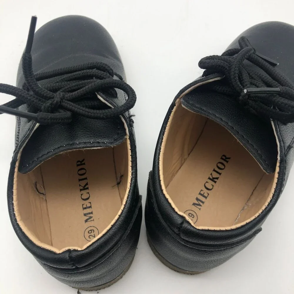 Neckior Little Boys Size 11‎ Dress Shoes Black Faux Leather Lace Up Round Toe